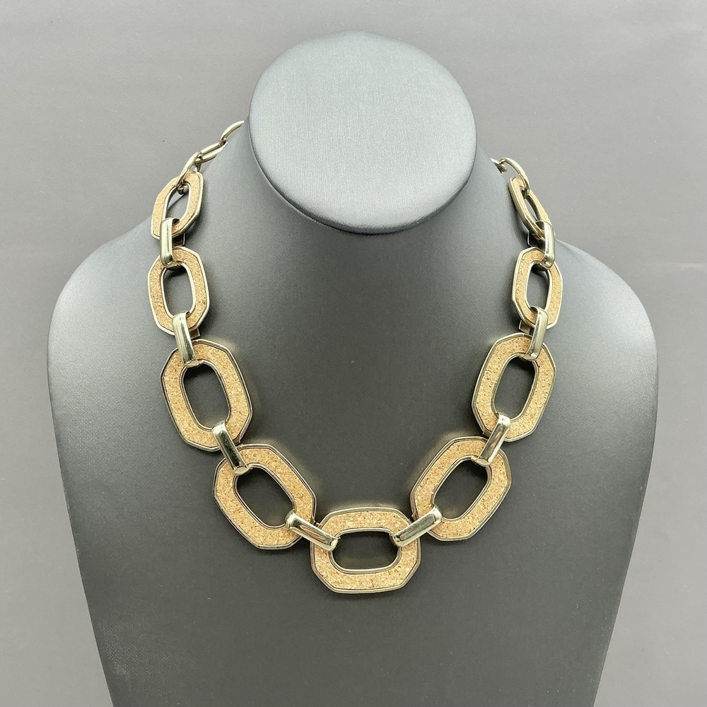 Liz Claiborne Necklace Statement Gold Tone Geometric Chain Toggle‎ Links 18"